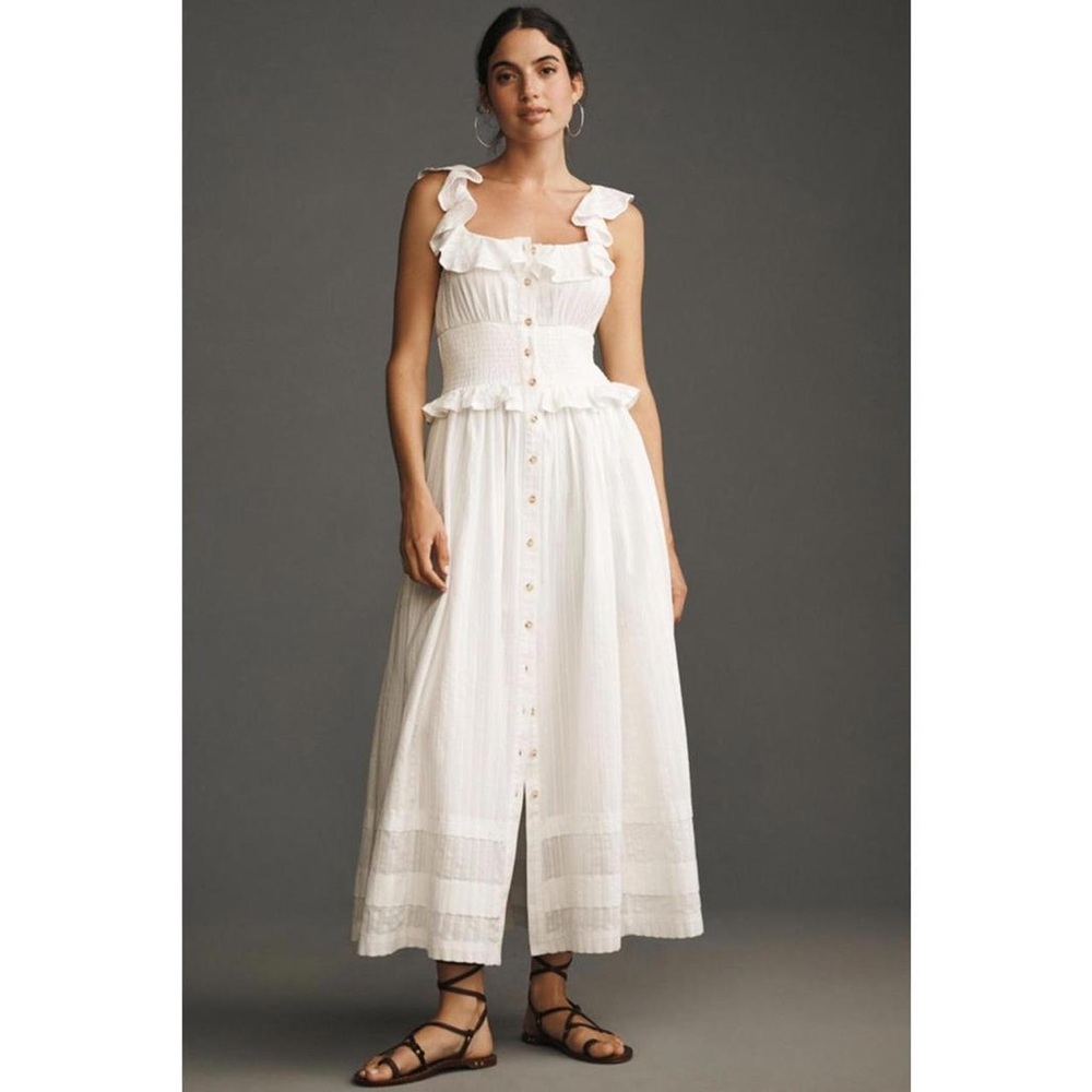 Pilcro Ruffled Smocked-Waist
Button-Front Midi Dress Maxi stretch size large